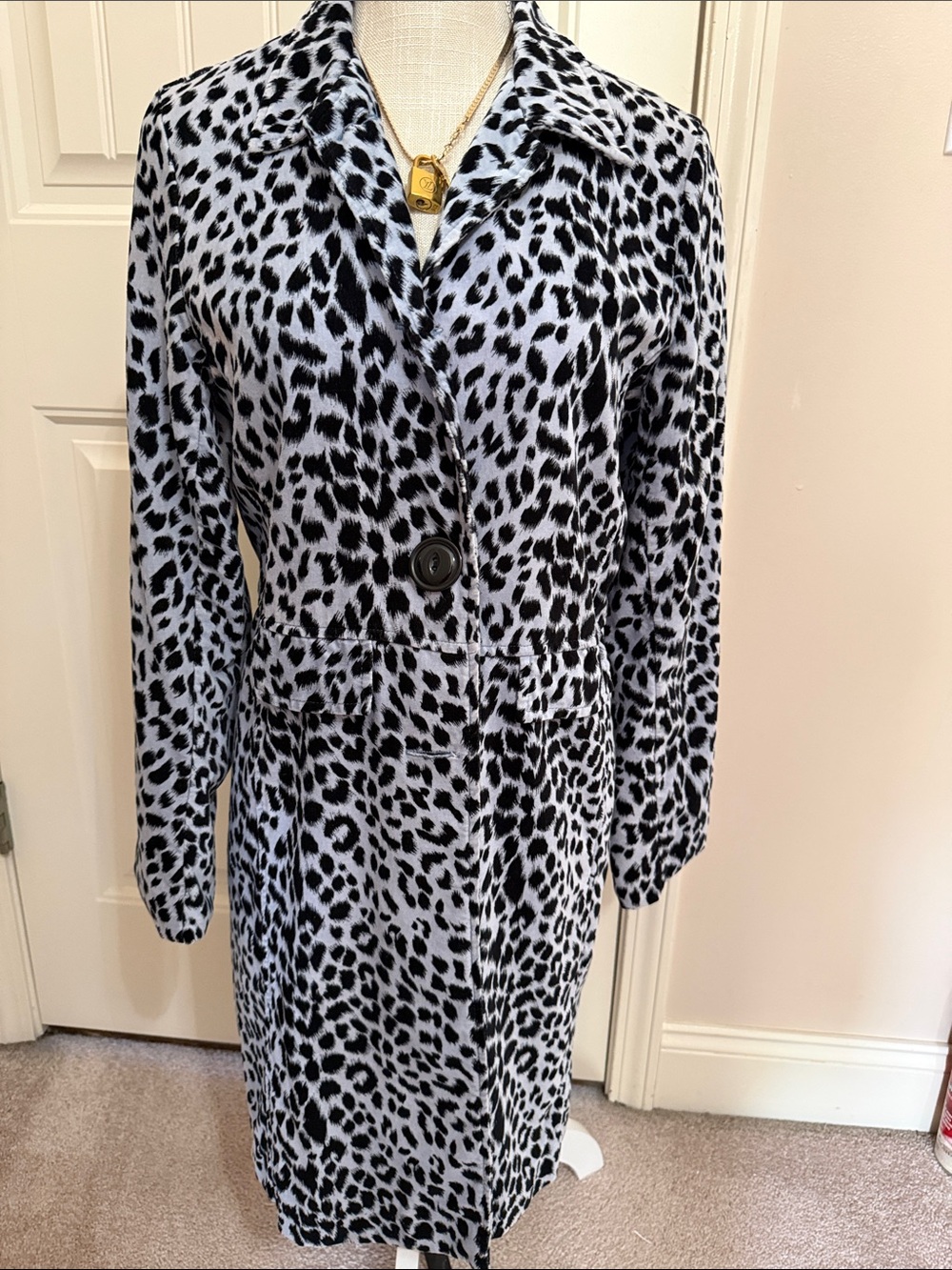Womens Black & powder blue Leopard Print Coat